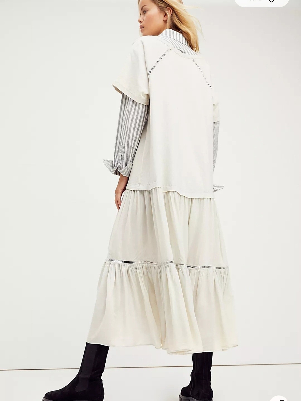 Free People Sun Fade Midi Dress L Light Blue Tiered Boho Cotton Cottagecore - Picture 7 of 16